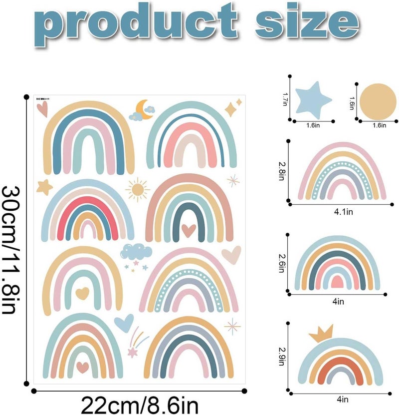 CharmFlo Rainbow Wall Decals for Children Room - 4 Sheets 76Pcs Boho Star & Dots Wall Stickers | Peel and Stick Nursery Decor, Playroom, Classroom | Removable Waterproof Wall Art - Image 5